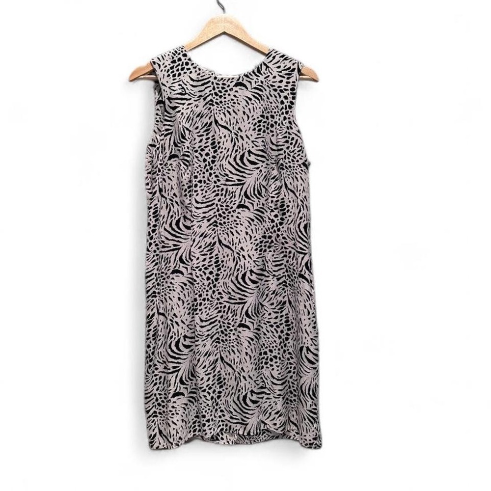 Vtg Emma James 100% Silk Black & White Animal Print‎ Sleeveless Dress Sz 14